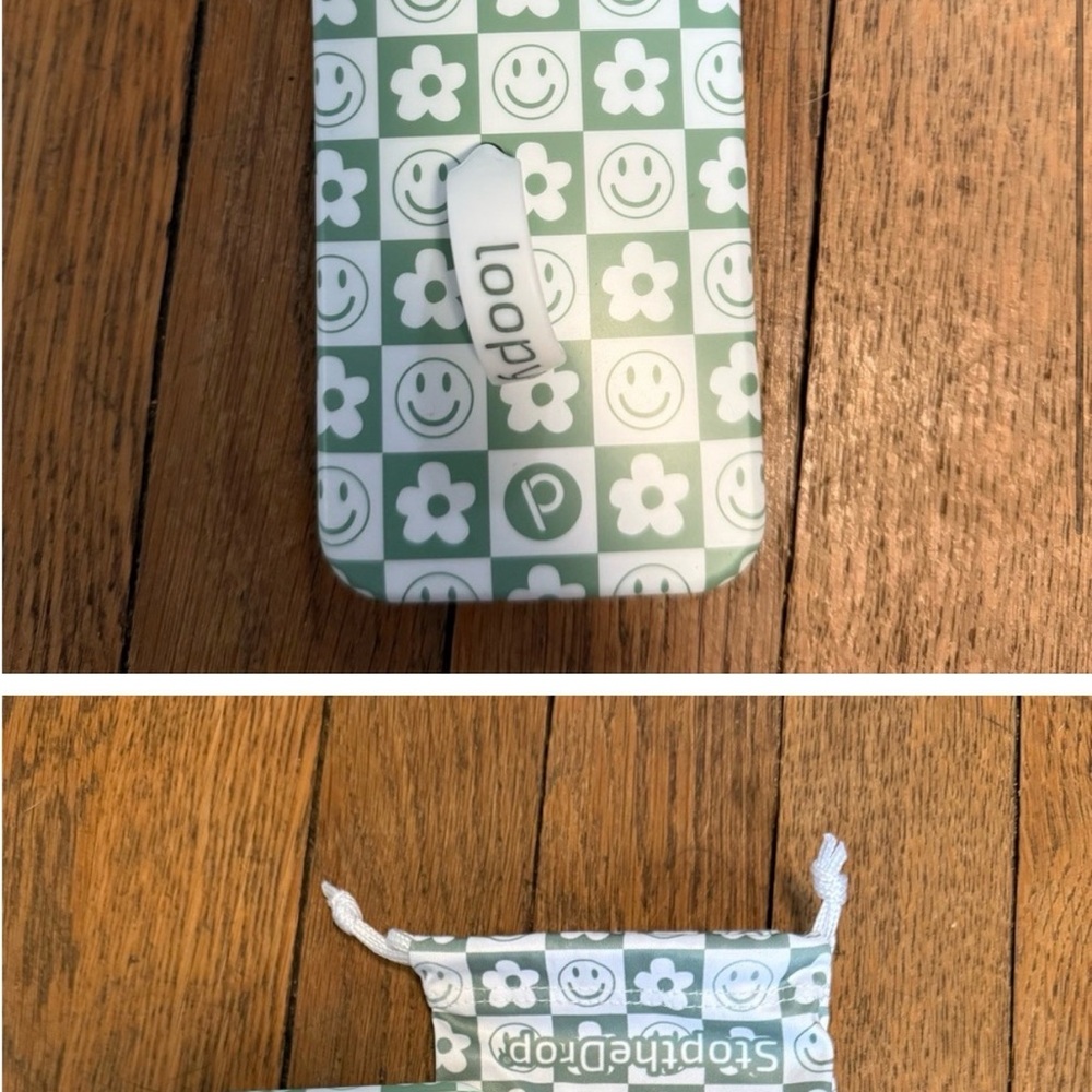 Green Smiley Face Phone Case with Loop